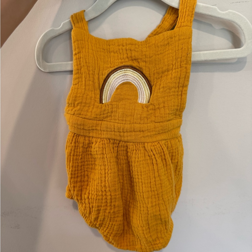 Mustard Yellow Baby Romper with Rainbow Patch